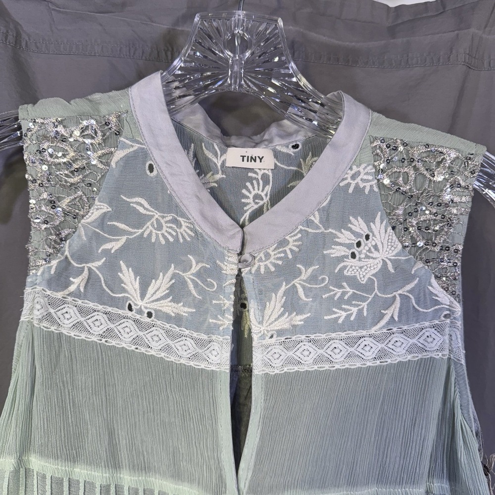 Boho Sheer Embroidered Top Sleeveless Beaded Lace Tiny by Anthropologie Size M - Picture 4 of 14